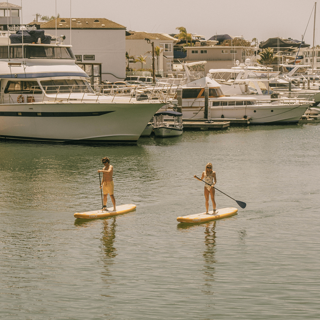 11"6' Inflatable Stand Up Paddle Board - Yellow & White Cabana Stripe - FUNBOY