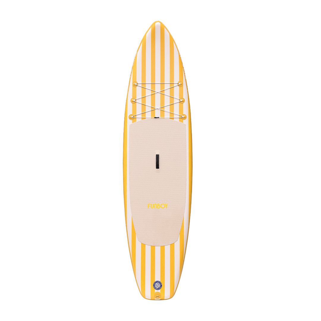 11"6' Inflatable Stand Up Paddle Board - Yellow & White Cabana Stripe - FUNBOY