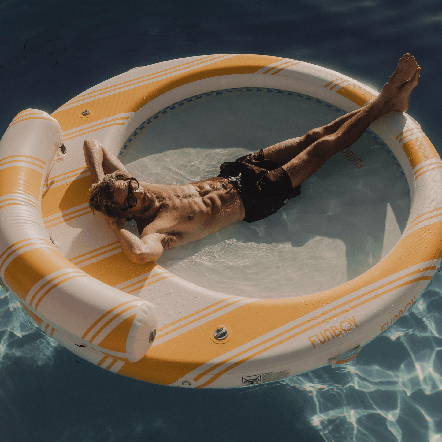 Yellow & White Floating Dock. Leisure Island - FUNBOY
