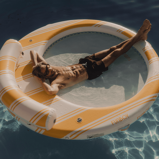 Yellow & White Floating Dock. Leisure Island - FUNBOY