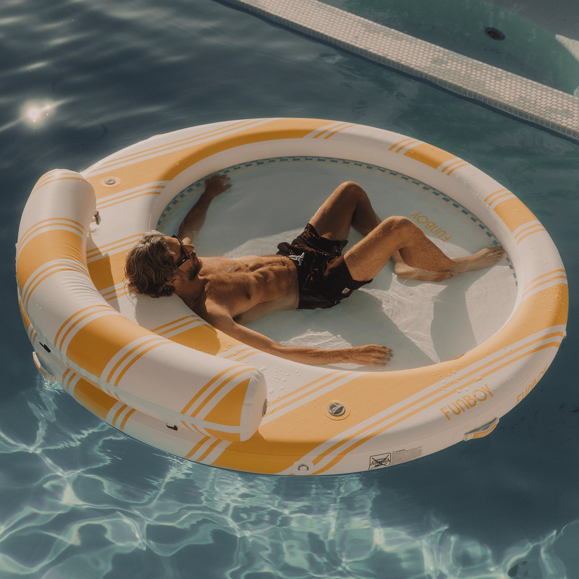Yellow & White Floating Dock. Leisure Island - FUNBOY