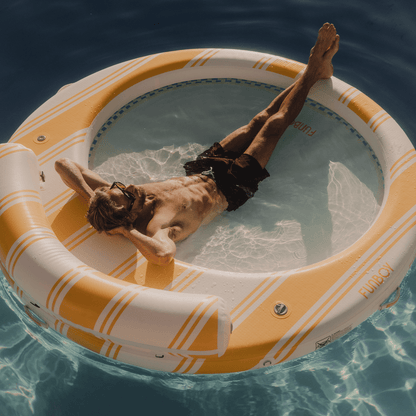 Yellow & White Floating Dock. Leisure Island - FUNBOY