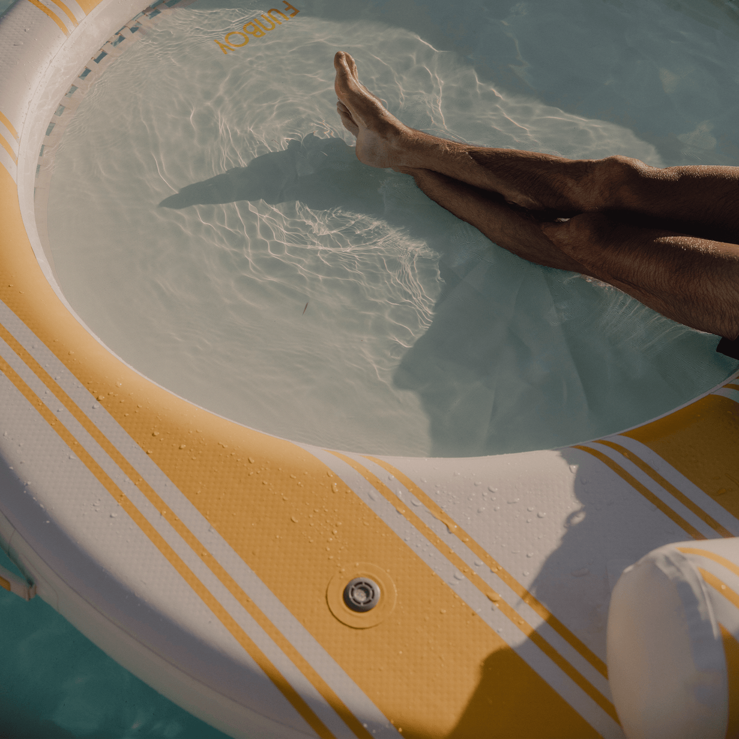 Yellow & White Floating Dock. Leisure Island - FUNBOY