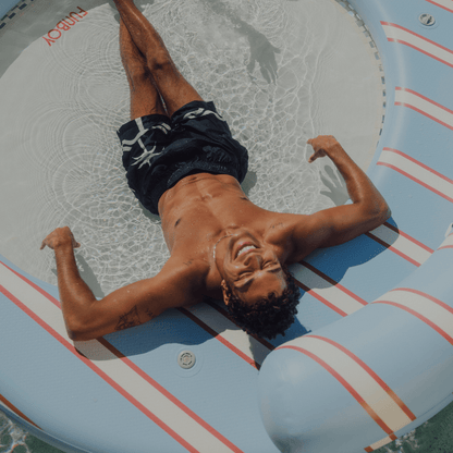Blue & Red Floating Dock. Leisure Island - FUNBOY