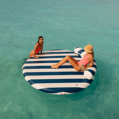 Inflatable Floating Dock: White, Navy Blue Stripes - FUNBOY