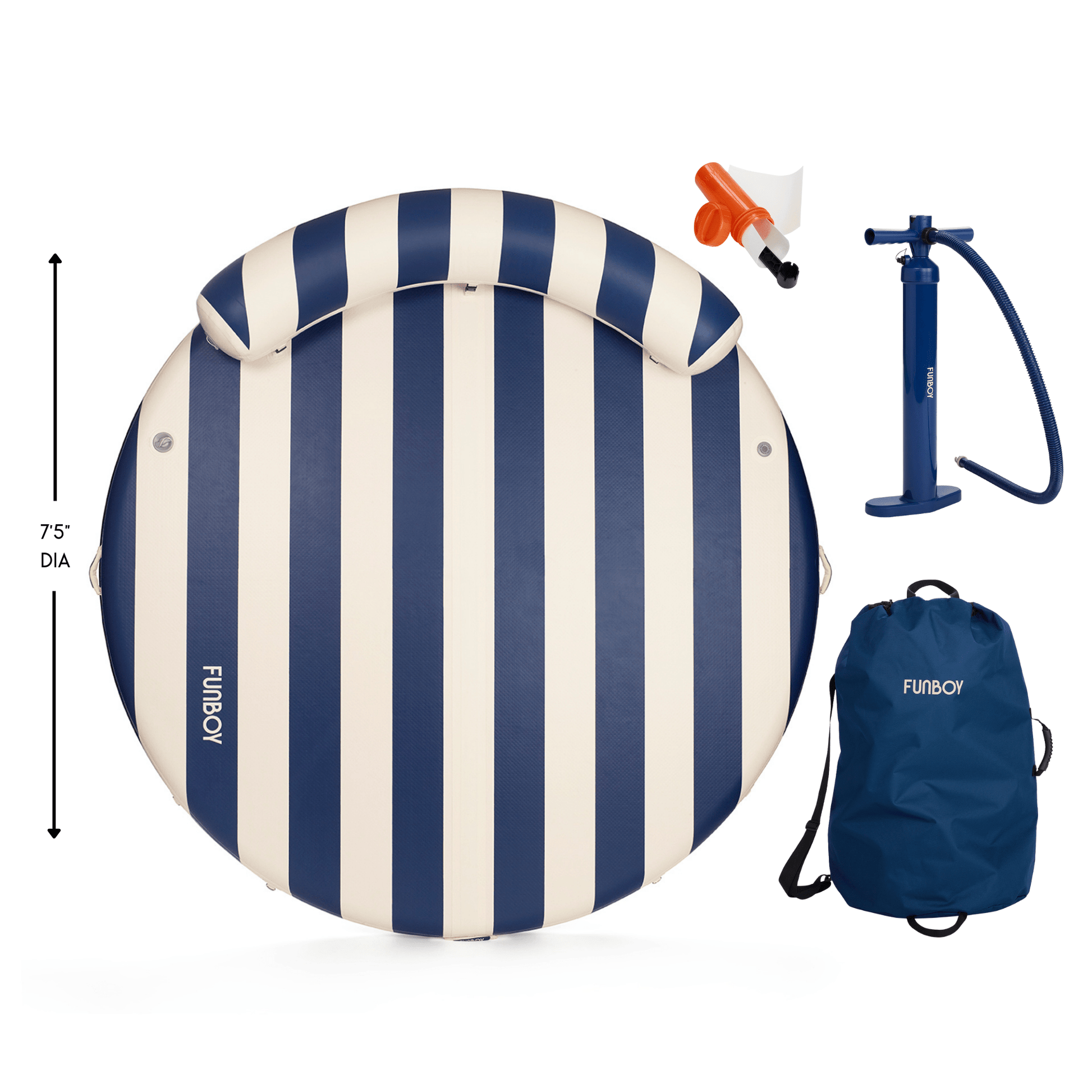 Inflatable Floating Dock: White, Navy Blue Stripes - FUNBOY