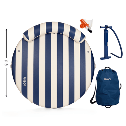 Inflatable Floating Dock: White, Navy Blue Stripes - FUNBOY