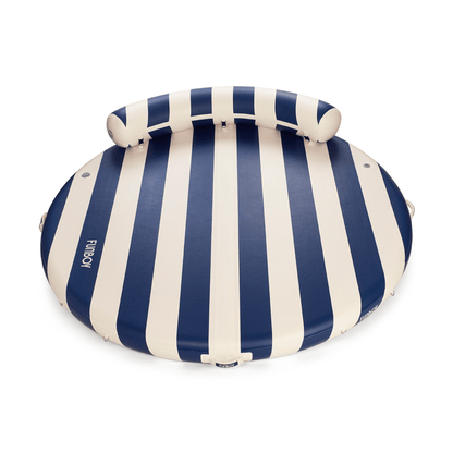 Inflatable Floating Dock: White, Navy Blue Stripes - FUNBOY