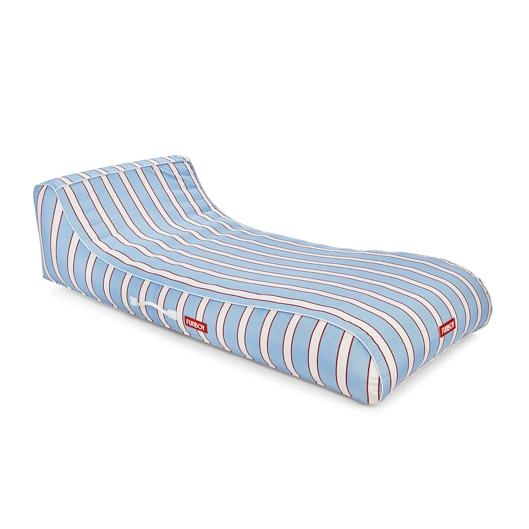 Fabric Covered Pool Float - Blue, White & red Cabana Sunbed Lounger - FUNBOY