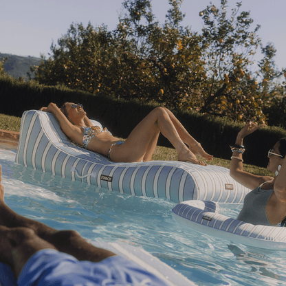 Fabric Covered Pool Float - Blue, White & red Cabana Sunbed Lounger - FUNBOY