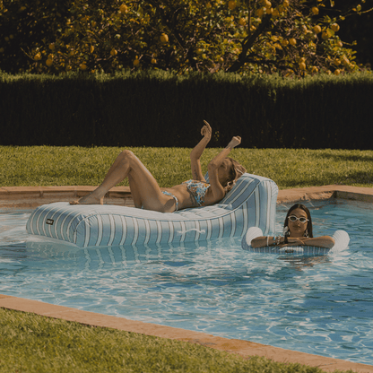 Fabric Covered Pool Float - Blue, White & red Cabana Sunbed Lounger - FUNBOY