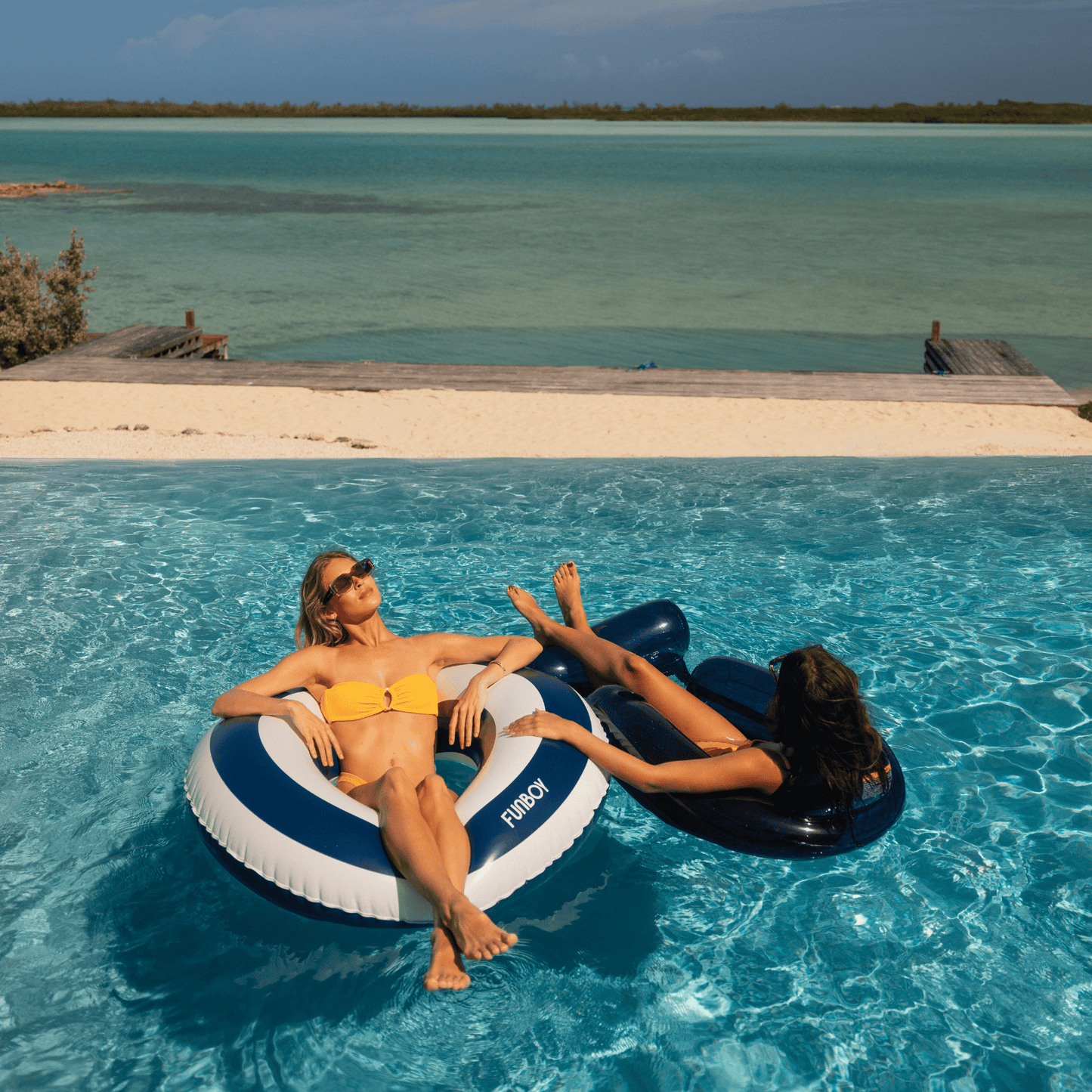 Pool Tube Float: Navy Blue & White, Striped - FUNBOY