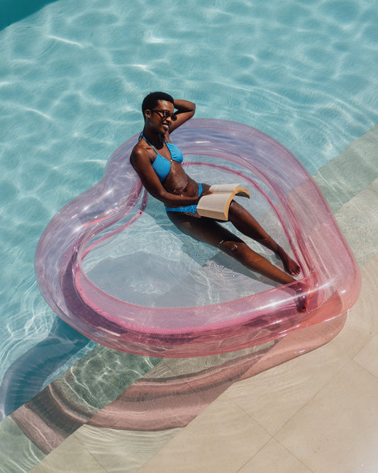 Floating Pool Hammock: Heart-Shaped, Clear Pink - FUNBOY