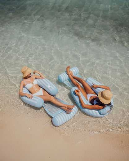 Blue & White Stripe Coastal Mesh Chair Pool Float - FUNBOY