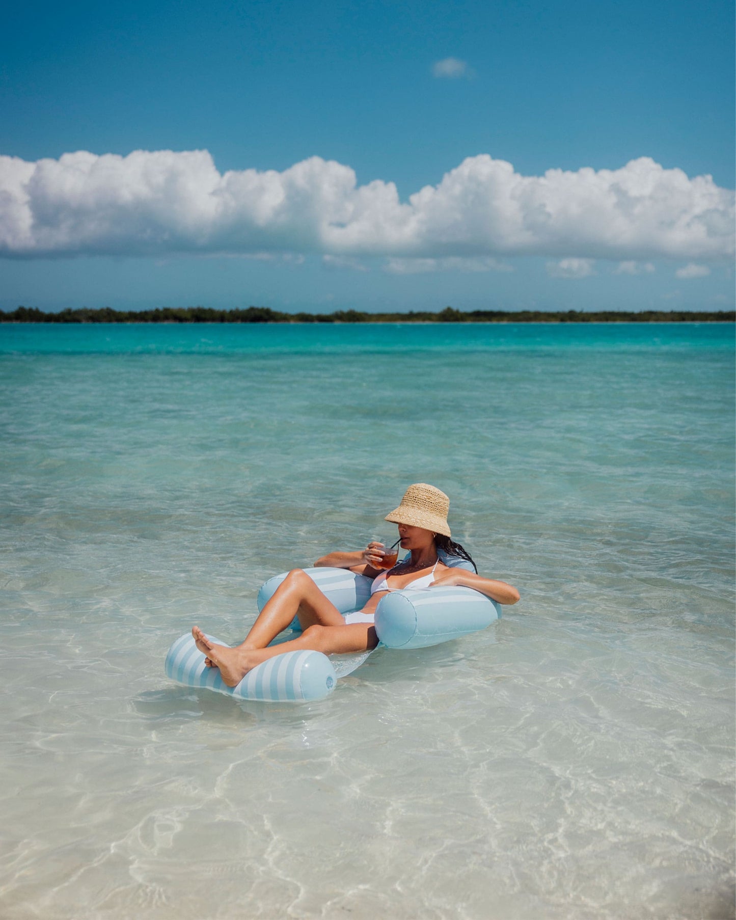 Blue & White Stripe Coastal Mesh Chair Pool Float - FUNBOY
