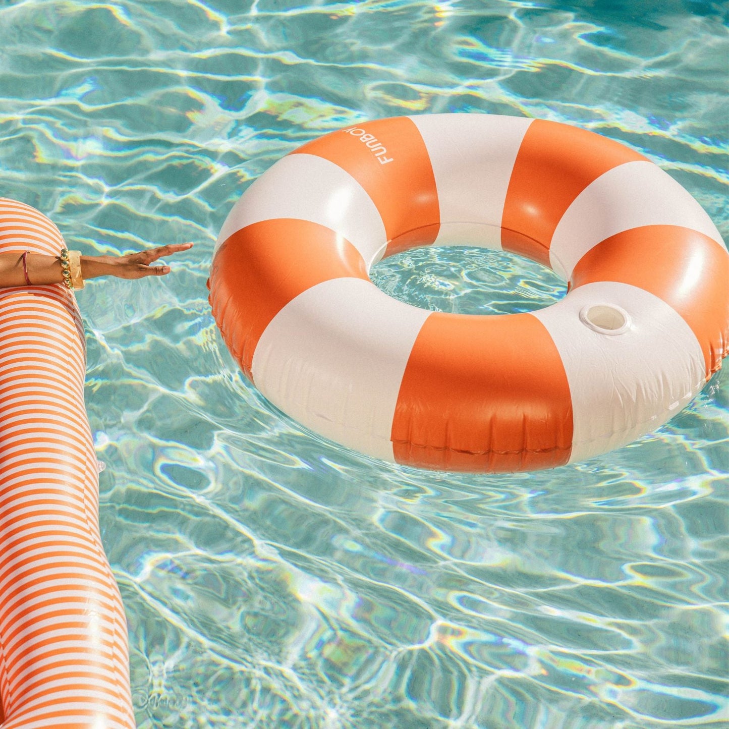 Large Pool Tube Float: Burnt Orange & White Stripes, 48" - FUNBOY