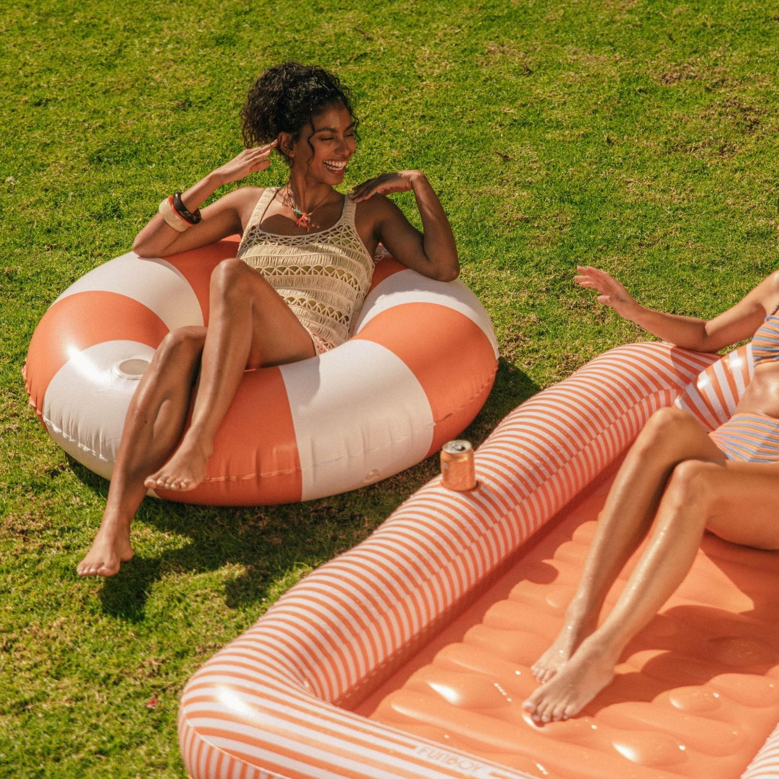 Large Pool Tube Float: Burnt Orange & White Stripes, 48" - FUNBOY