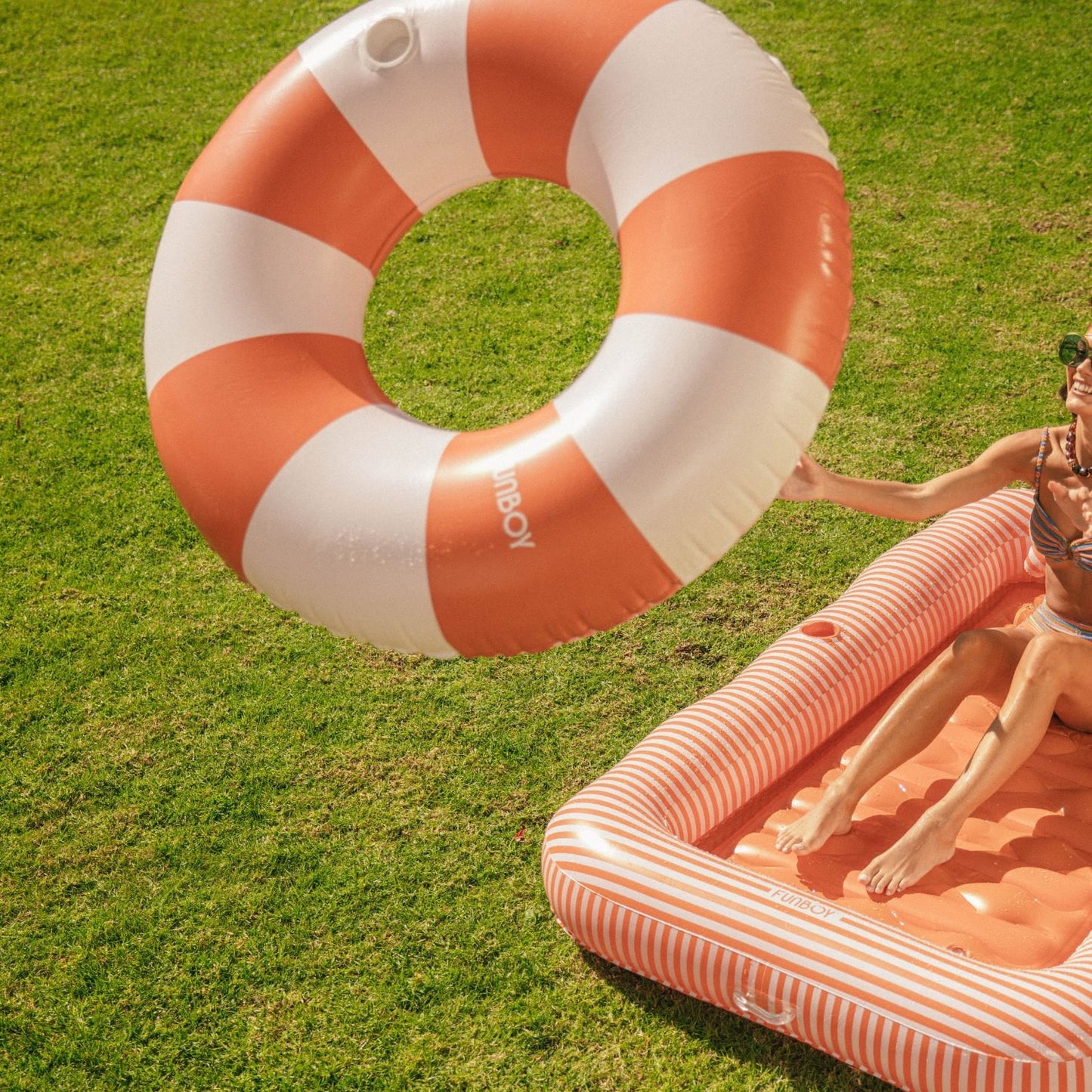 Large Pool Tube Float: Burnt Orange & White Stripes, 48" - FUNBOY