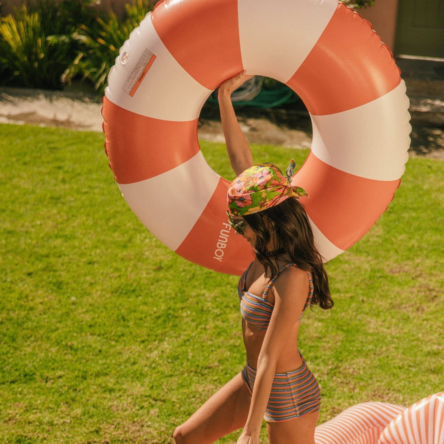 Large Pool Tube Float: Burnt Orange & White Stripes, 48" - FUNBOY