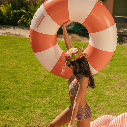 Large Pool Tube Float: Burnt Orange & White Stripes, 48" - FUNBOY