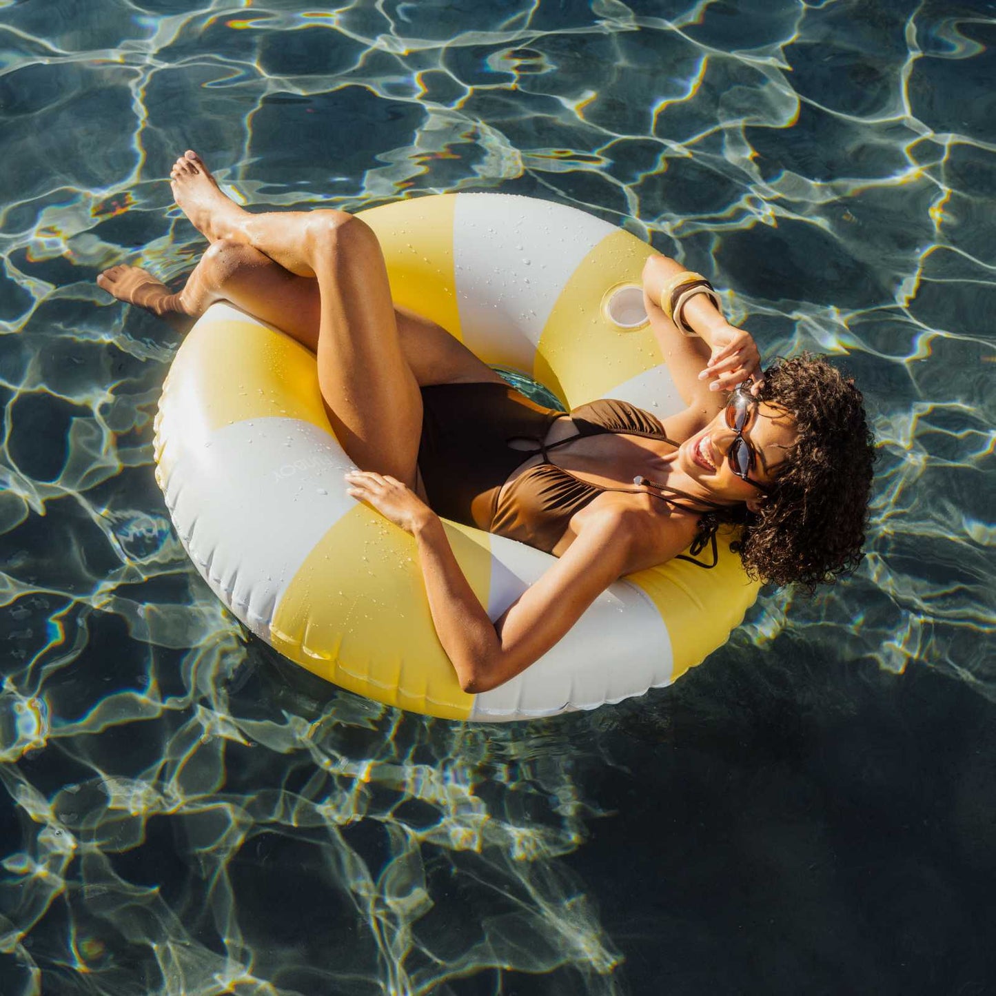 Large Pool Tube Float: Butter Yellow and Blue Stripes, 48" - FUNBOY