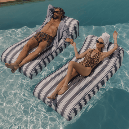 Cabana Navy Stripe Sunbed Lounger 2 Pack Fabric-Covered Pool Floats - FUNBOY