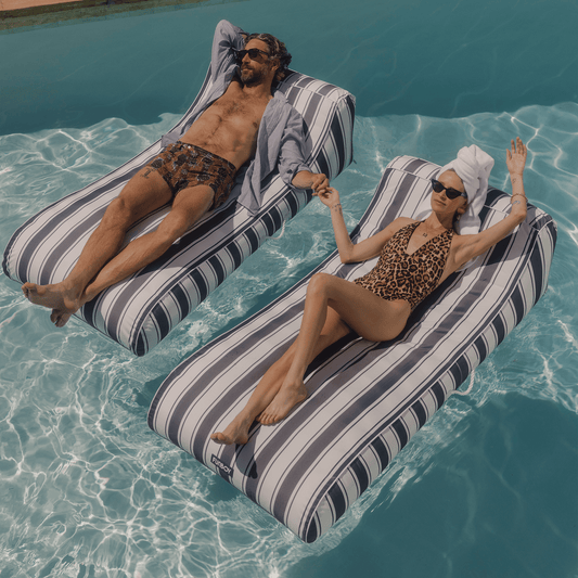 Cabana Navy Stripe Sunbed Lounger 2 Pack Fabric-Covered Pool Floats - FUNBOY