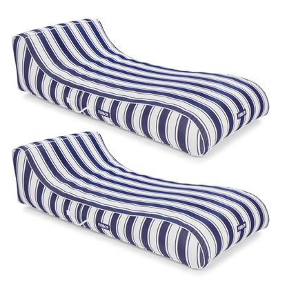 Cabana Navy Stripe Sunbed Lounger 2 Pack Fabric-Covered Pool Floats - FUNBOY