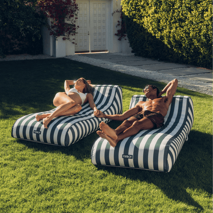 Fabric Covered Sunbed Lounger Pool Float. Green Striped 2 Pack - FUNBOY