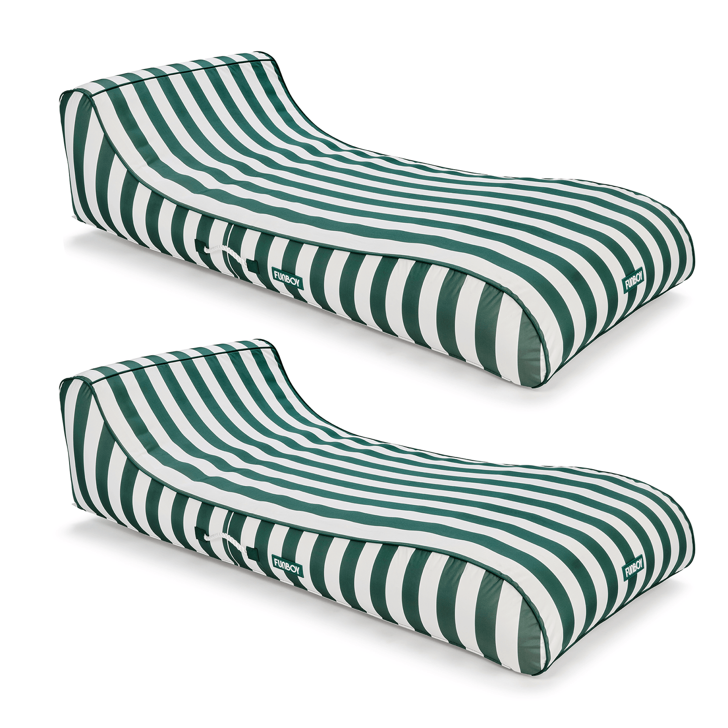 Fabric Covered Sunbed Lounger Pool Float. Green Striped 2 Pack - FUNBOY