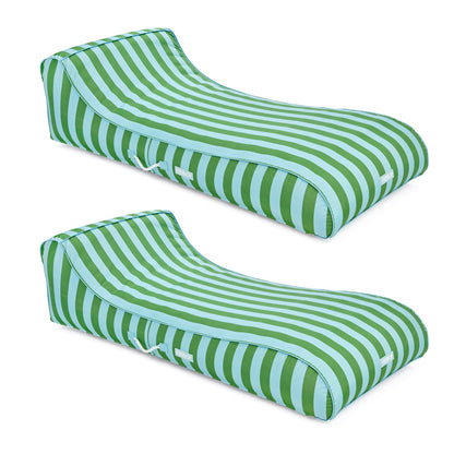 Fabric Sunbed Lounger 2-Pack, Green & Blue Striped - FUNBOY