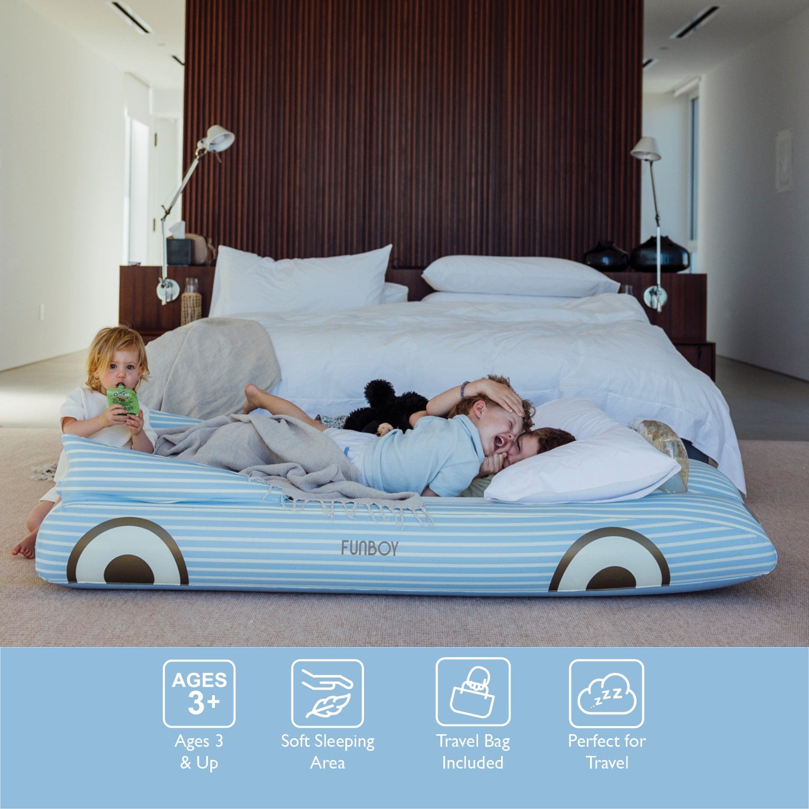 Kids Sleepover Bed - Blue Convertible Air Mattress - FUNBOY