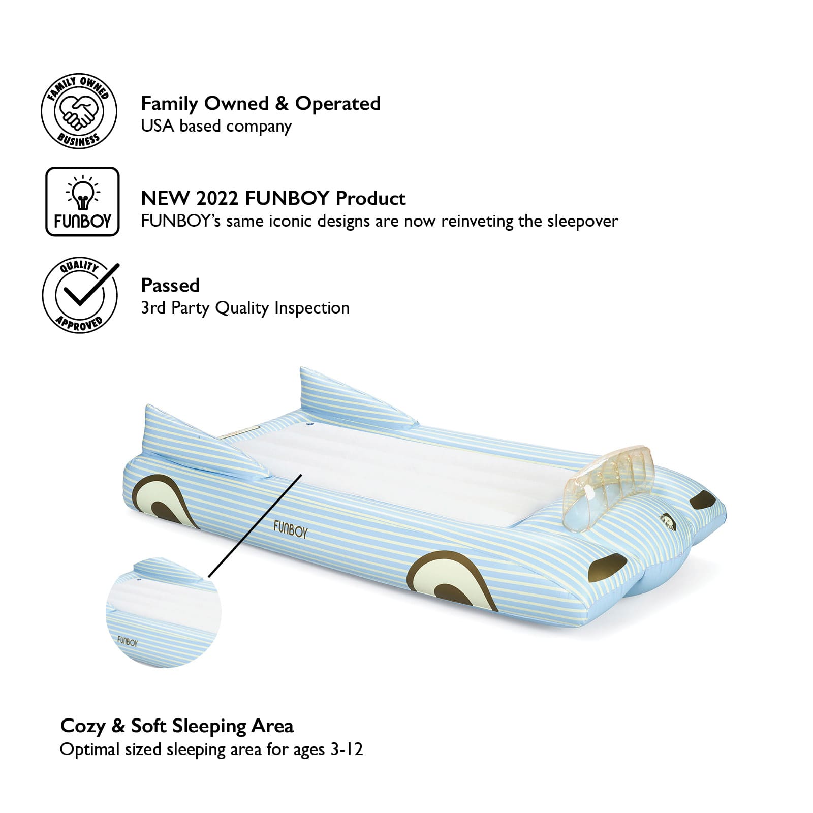 Kids Sleepover Bed - Blue Convertible Air Mattress - FUNBOY