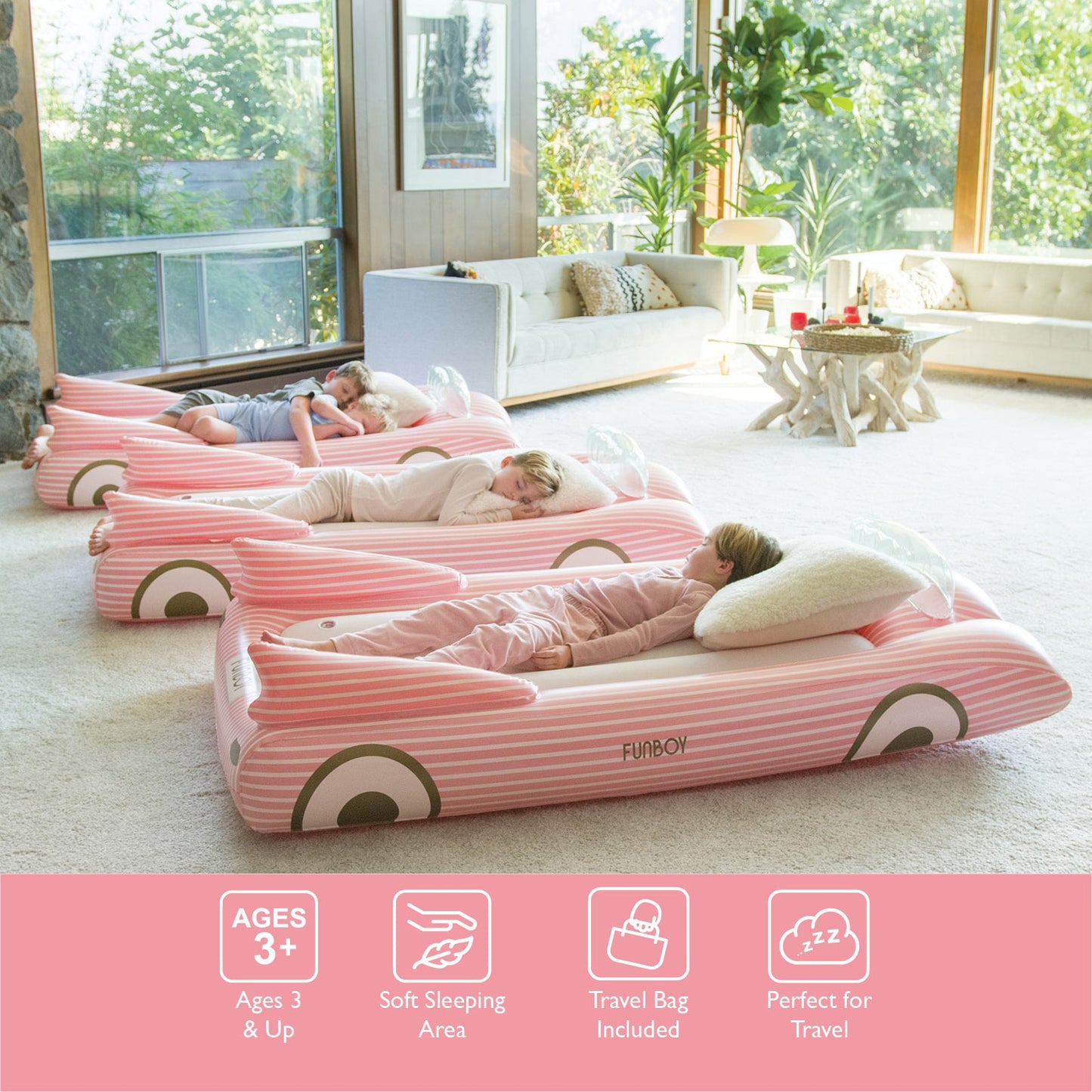 Kids Sleepover Bed - Pink Convertible Air Mattress - FUNBOY