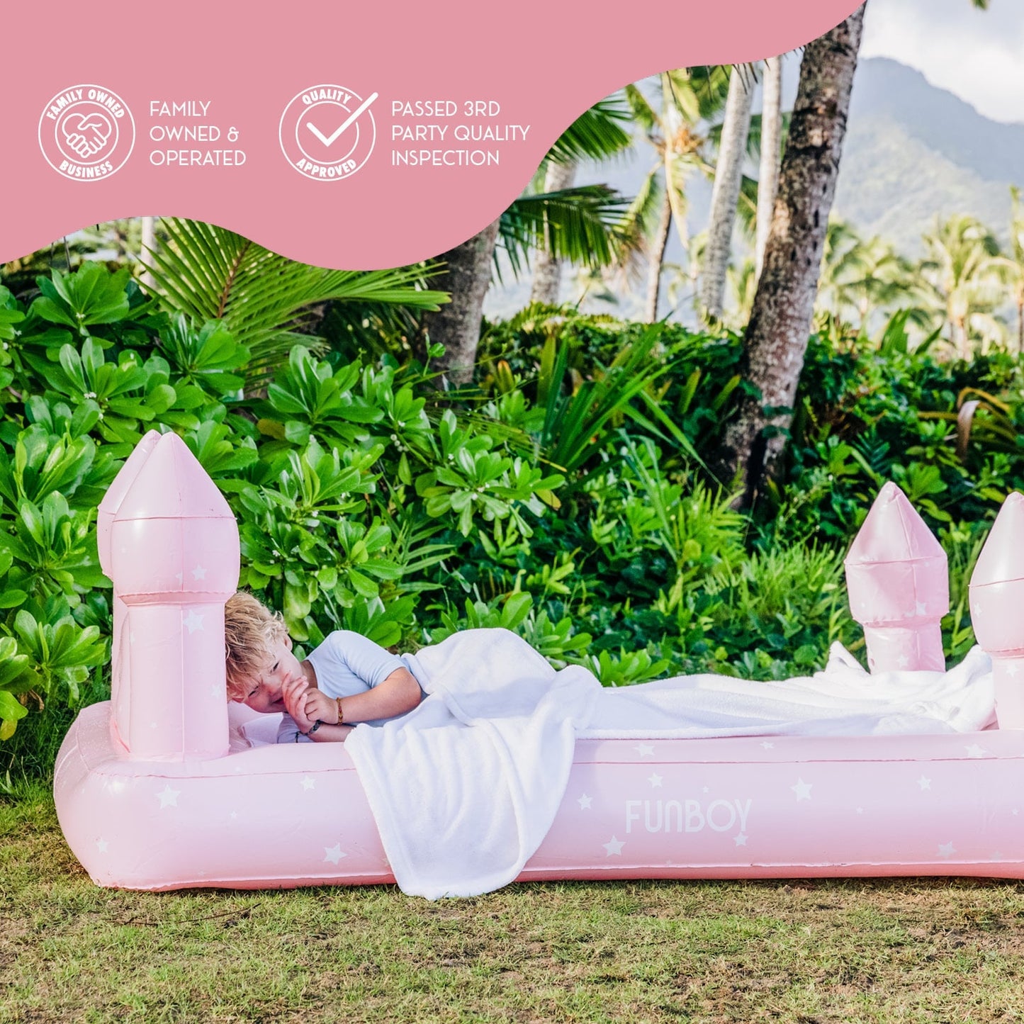 Kids Sleepover Bed - Pink Castle Air Mattress - FUNBOY