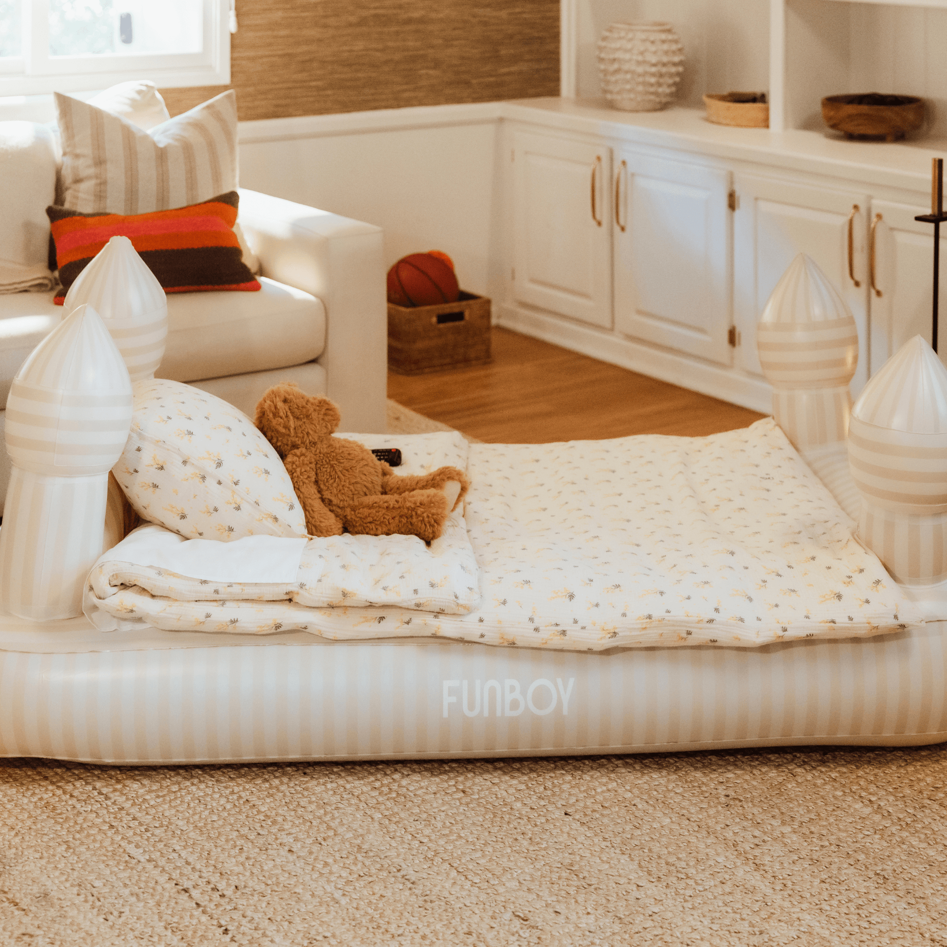 Kids Sleepover Bed - Striped Castle Air Mattress - FUNBOY
