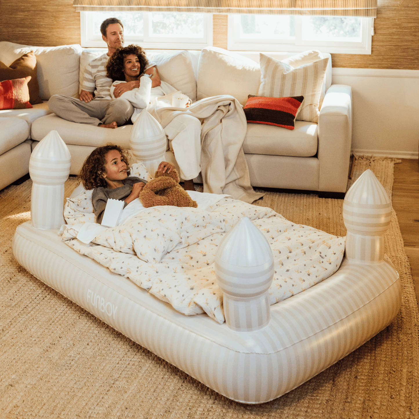 Kids Sleepover Bed - Striped Castle Air Mattress - FUNBOY