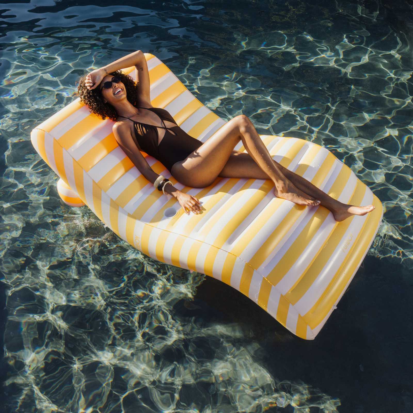 Yellow Striped Chaise Lounger Pool Float - FUNBOY