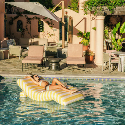 Yellow Striped Chaise Lounger Pool Float - FUNBOY