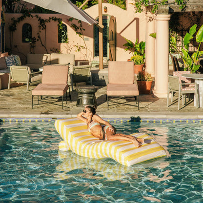 Yellow Striped Chaise Lounger Pool Float - FUNBOY