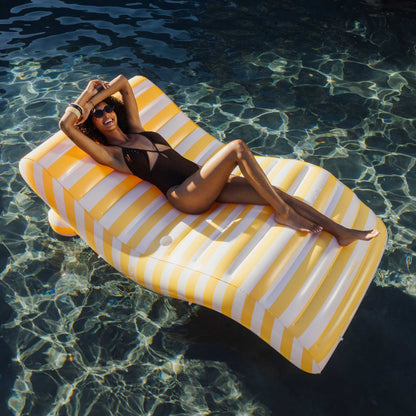Yellow Striped Chaise Lounger Pool Float - FUNBOY