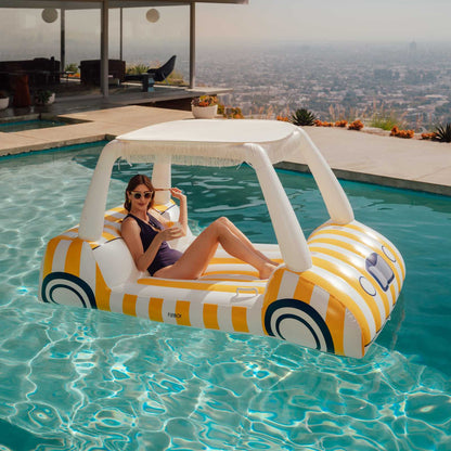 Yellow & White Cabana Golf Cart Pool Float, Removable Shade - FUNBOY