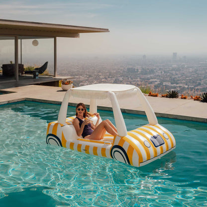 Yellow & White Cabana Golf Cart Pool Float, Removable Shade - FUNBOY