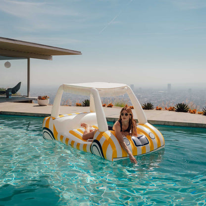 Yellow & White Cabana Golf Cart Pool Float, Removable Shade - FUNBOY