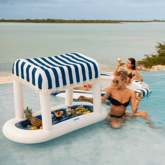 Navy Blue & White Striped Floating Cabana Bar - FUNBOY