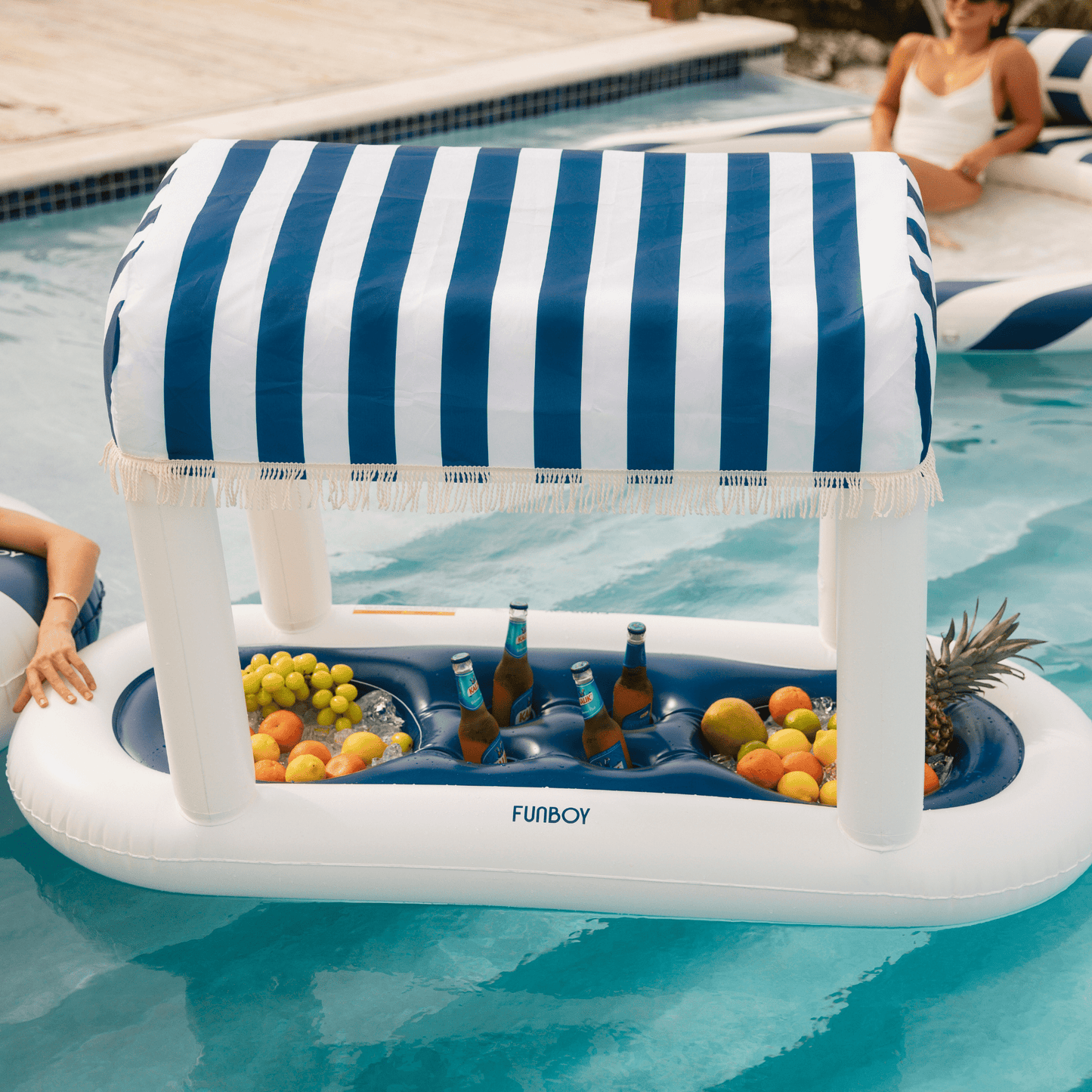 Navy Blue & White Striped Floating Cabana Bar - FUNBOY