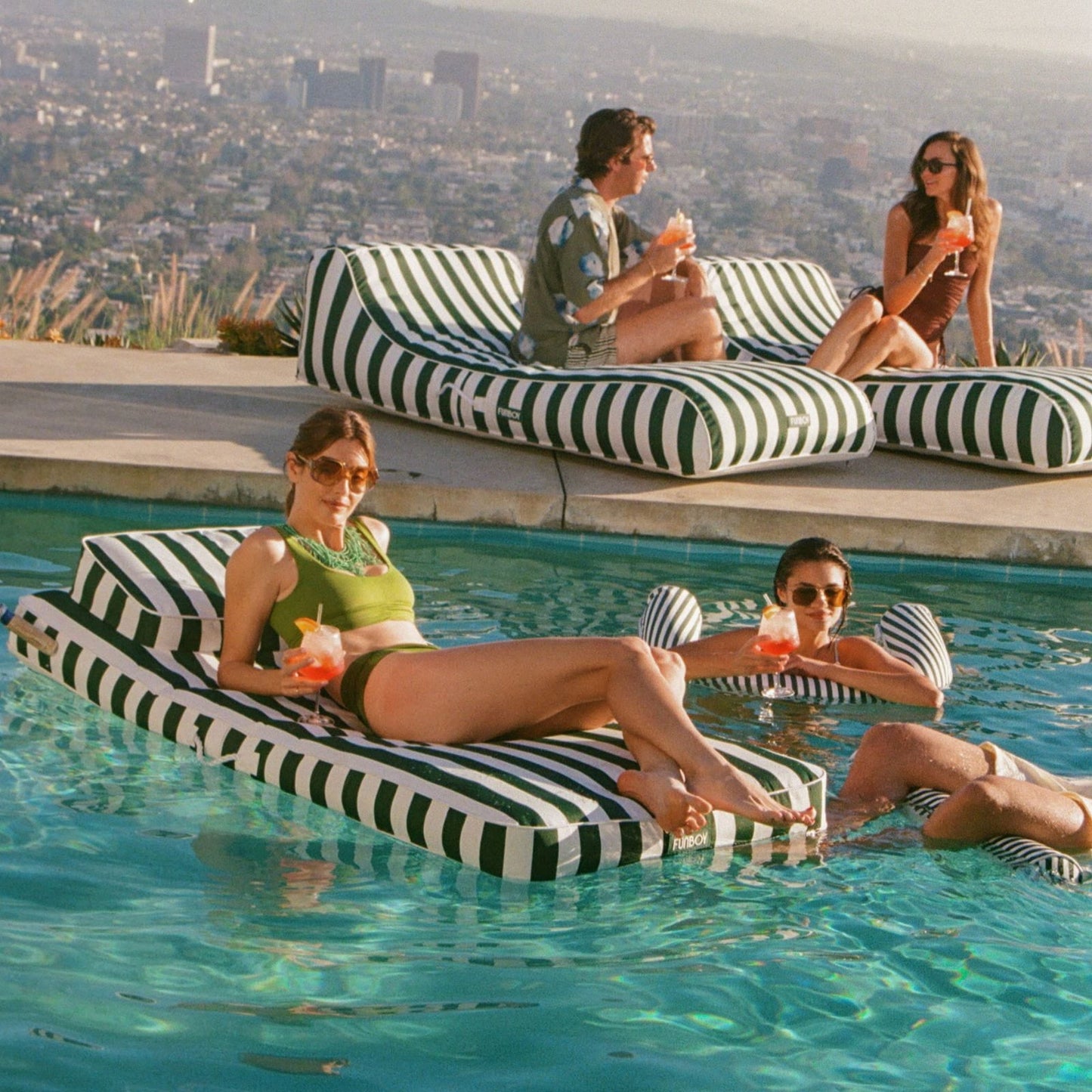Fabric Classic Mat Lounger Pool Float - Green Cabana Stripe - FUNBOY