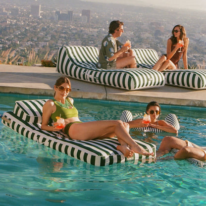 Fabric Classic Mat Lounger Pool Float - Green Cabana Stripe - FUNBOY