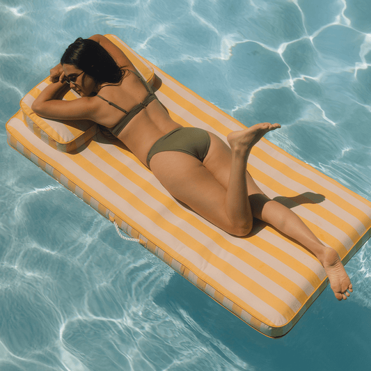 Fabric Classic Mat Lounger Pool Float - Yellow Cabana Stripe - FUNBOY