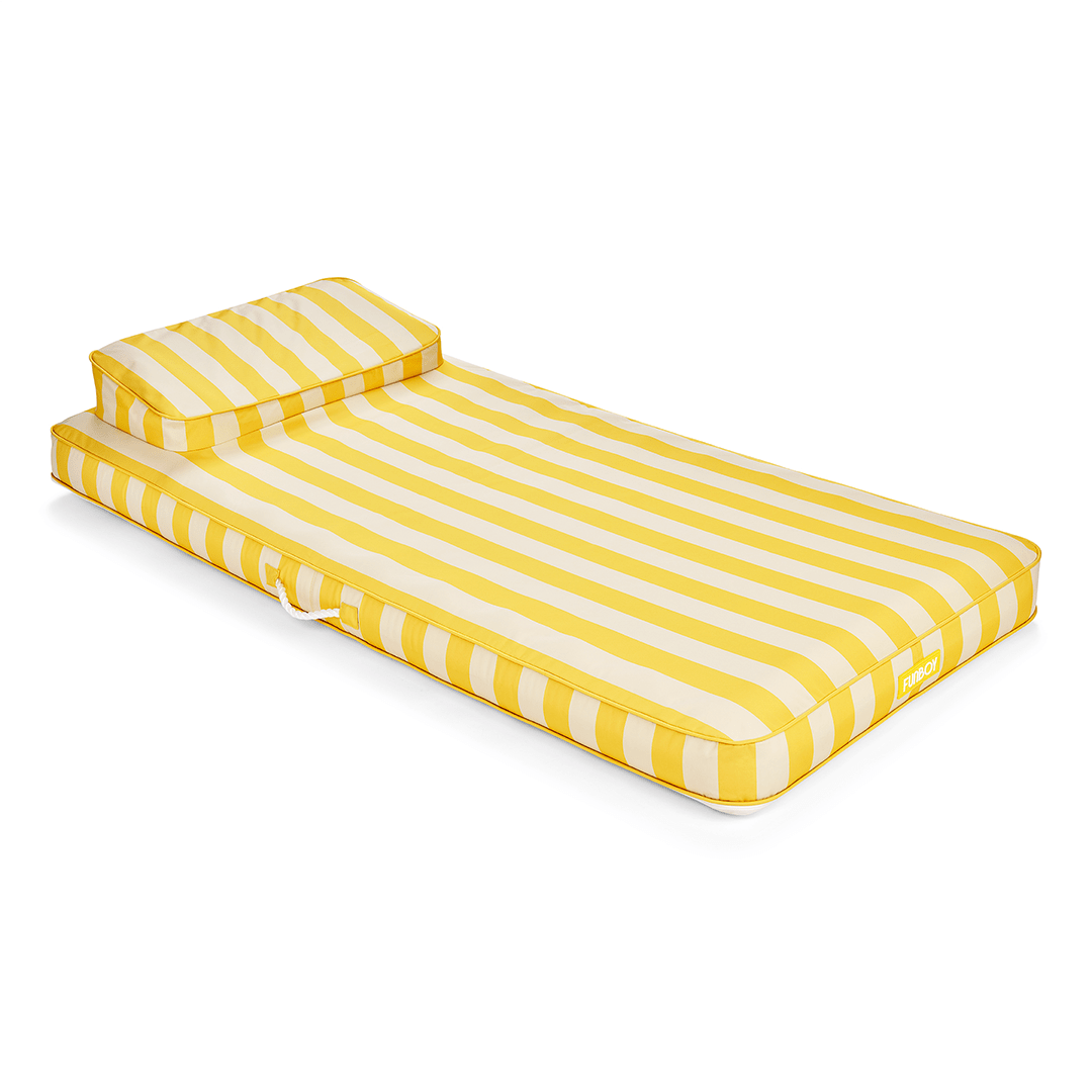 Fabric Classic Mat Lounger Pool Float - Yellow Cabana Stripe - FUNBOY